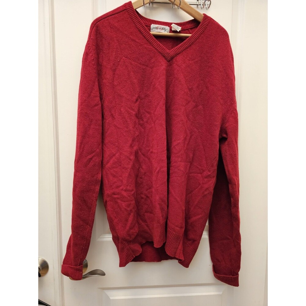 VTG Piccadilly Mens 2XL Tall Red V-Neck Sweater 100% Australian Lambswool XLT